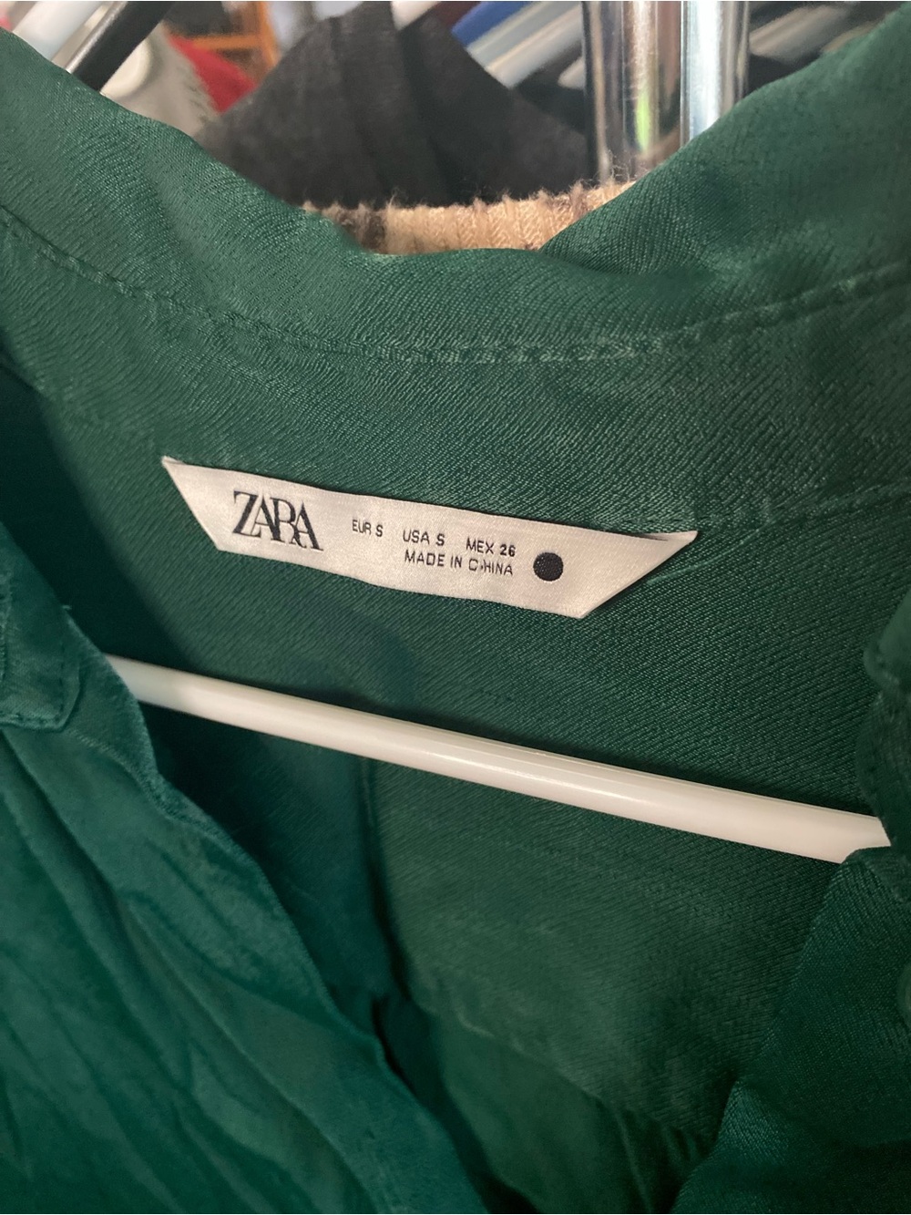 Zara Emerald Green Satin Button-Down Shirt - Picture 2 of 2
